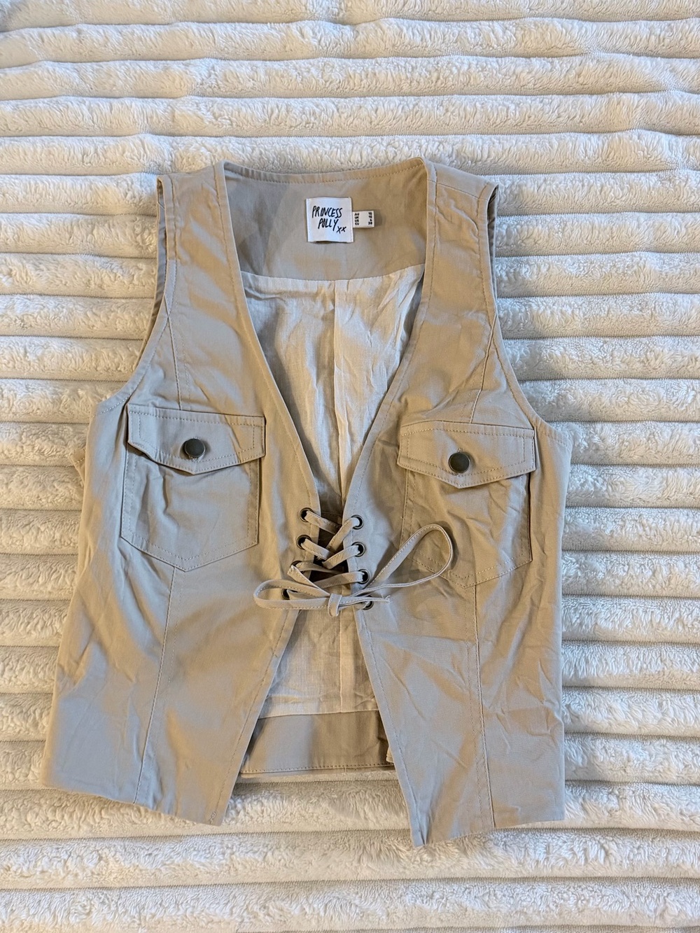Princess Polly Beige Lace-Up Utility Vest
